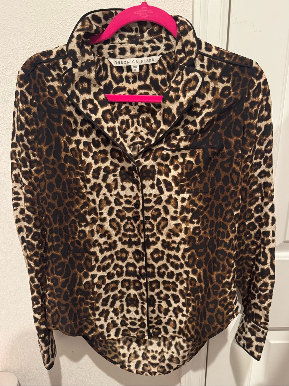 Veronica Beard Leopard Print Silk Blend Button Down Blouse Size 00